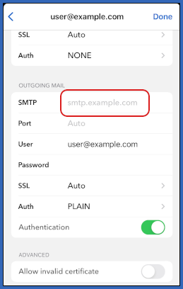 Airmail - Add Account - SMTP server