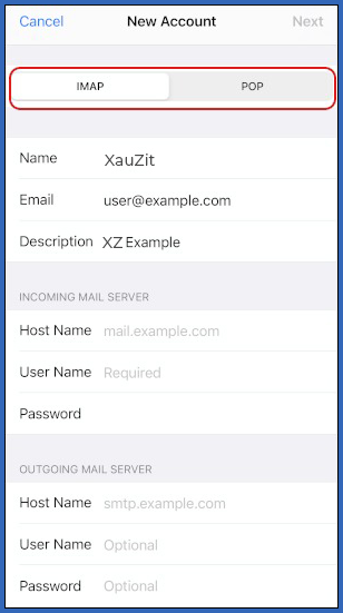 iOS - Mail - Add Mail Account - IMAP or POP